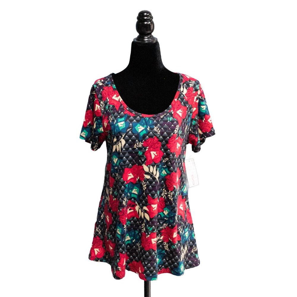 LuLaRoe Triangle Blue and Red Floral Classic T, Size Small